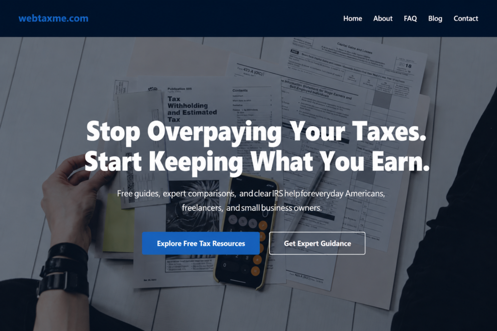 Image of WebTaxMe.com website, Tax preparation and resource site